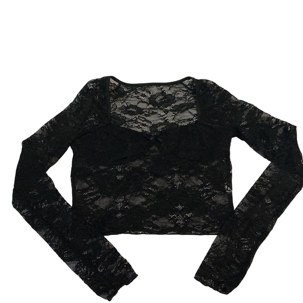 Unbranded Lace Crop Top Women Size M Black Excellent Long Sleeve Goth Sweetheart